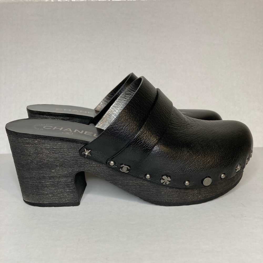 Chanel Calfskin black “Lucky Charms” studded clogs